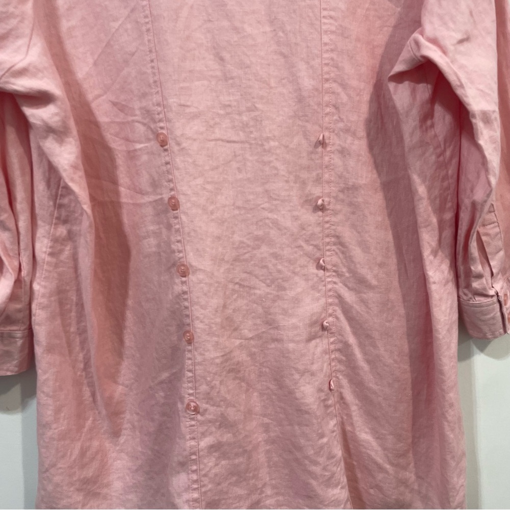 Zoe D. 100% Linen Blush Pink Button Down Shirt Coastal Grandma Size M - Picture 8 of 10